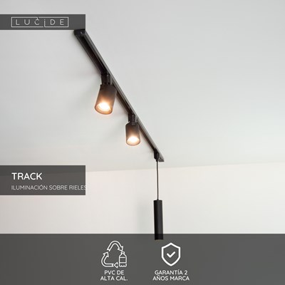 Lucide TRACK Alimentador - Sistema de carril monofásico / Iluminación con rieles - Simple/Doble - Negro (Extensión)